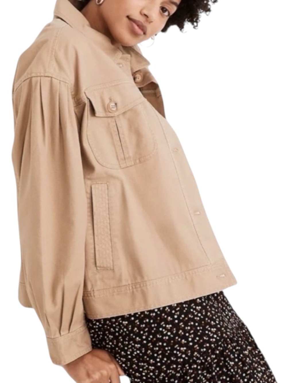 MADEWELL Pleat-Sleeve Military Jacket in Tan Size XS